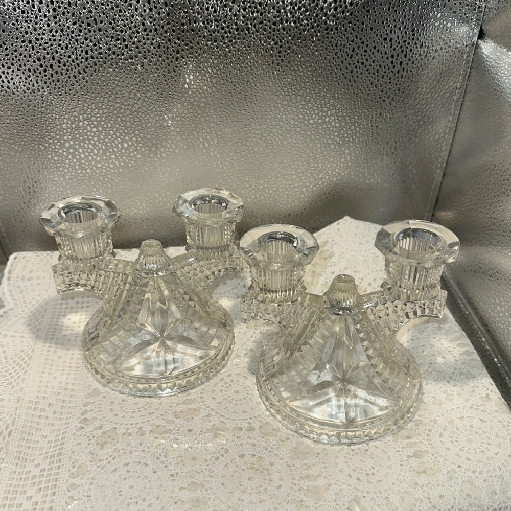 Set 2 Elegant Clear Glass Candelabra Centerpiece Table Decor Home Candle Holder